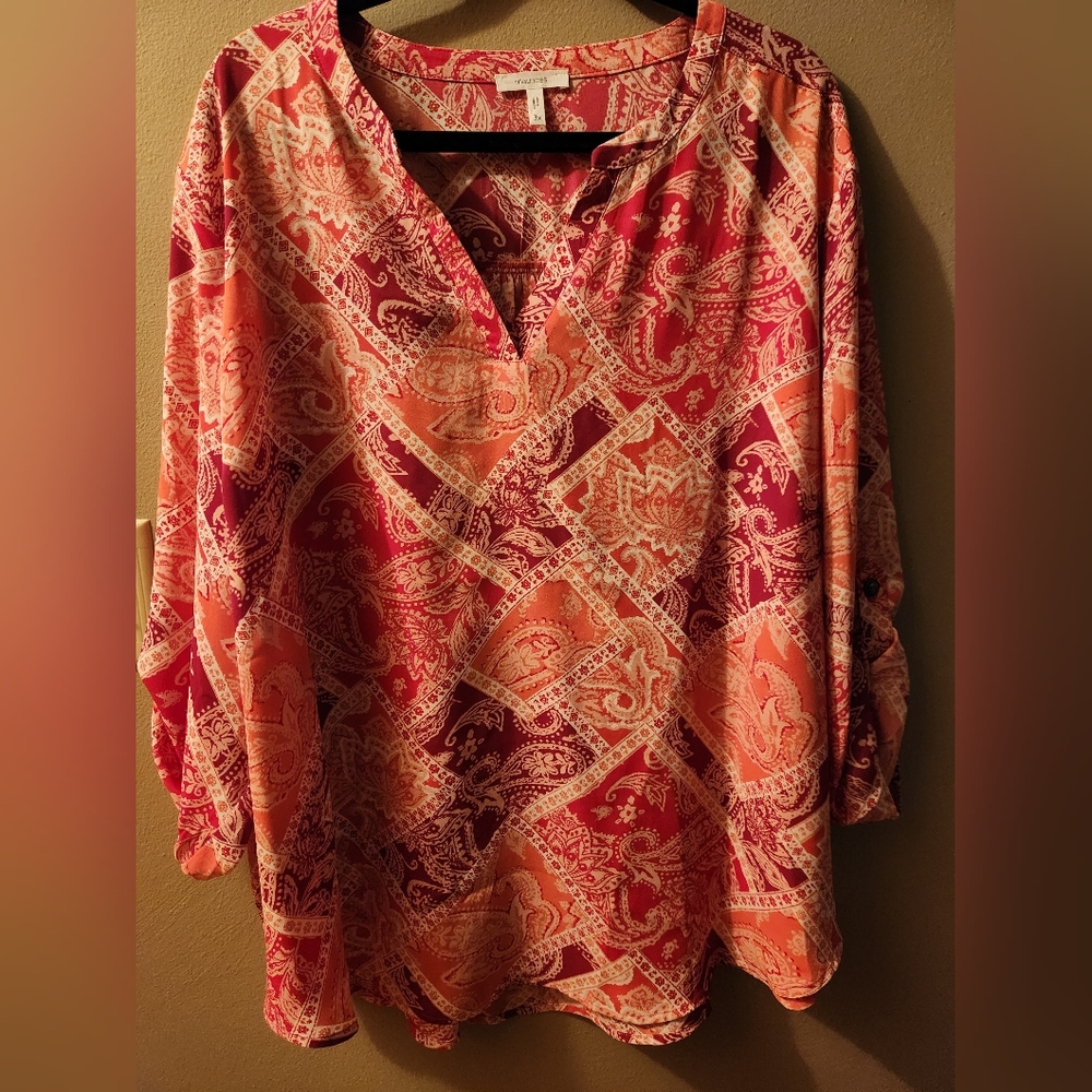 Maurices Red and Orange Paisley Blouse Size 3X